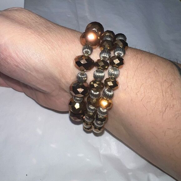 Set of Three Stretch Faceted Bronze Beaded Bracelets - Picture 4 of 9